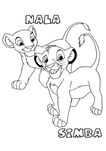 Young Nala And Simba Coloring Page