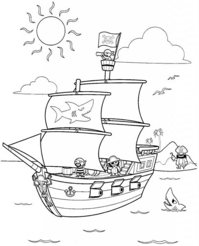 realistic pirate ship coloring page
