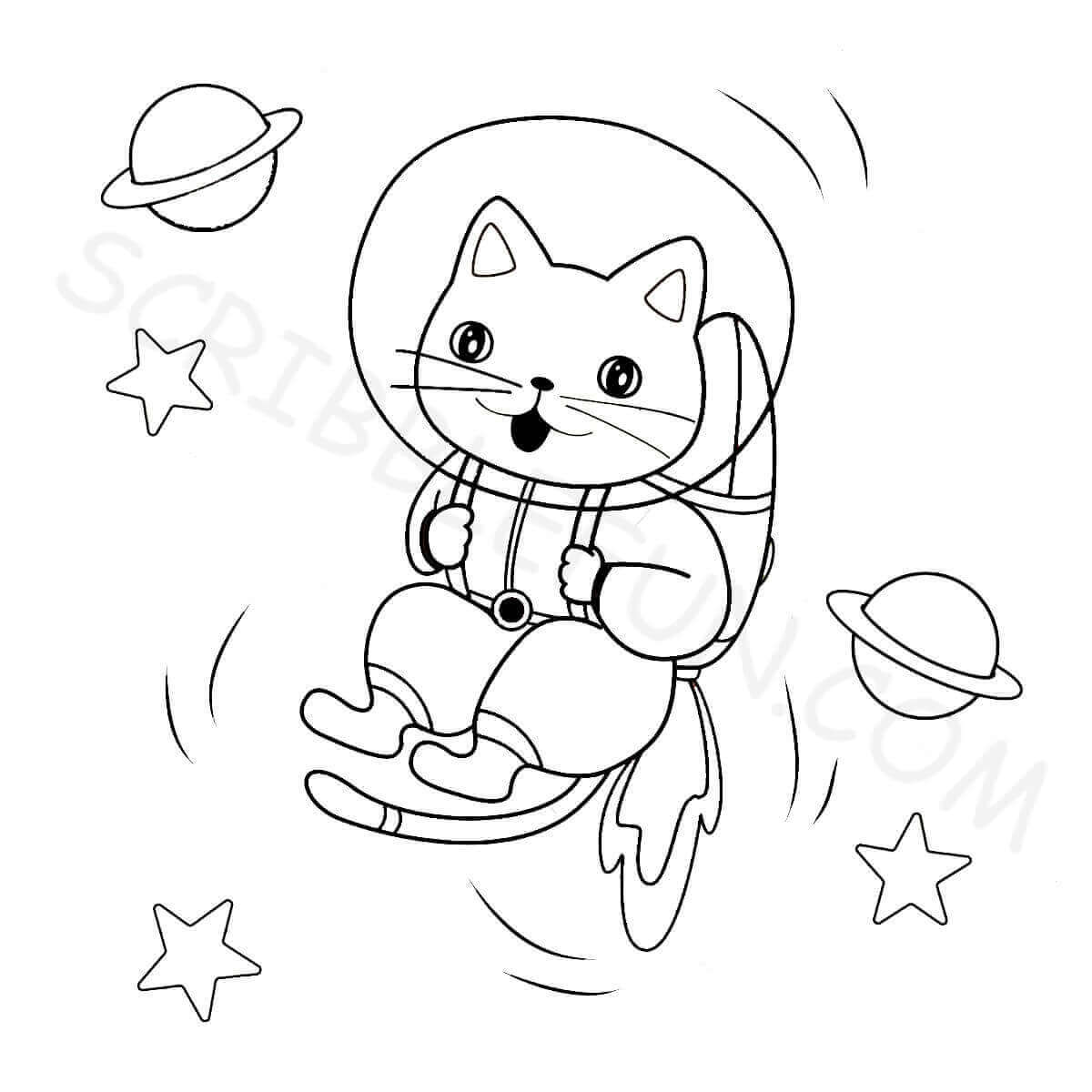 Astronaut Cat Coloring Page